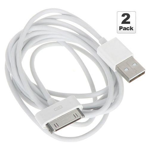 2 PACK: 30 Pin to USB 10 Ft Cable in White