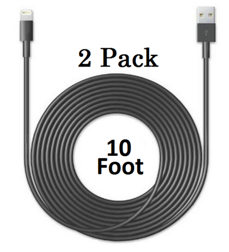 2 PACK: 8 Pin to USB 10 Ft Cable for iPhone 5/6/7 iPad Air (Black)