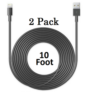 2 PACK: 8 Pin to USB 10 Ft Cable for iPhone 5/6/7 iPad Air (Black)