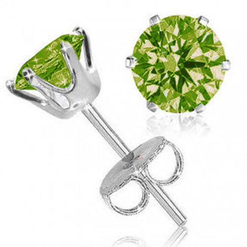 Sterling Silver 6mm 6 Prongs Oval Peridot Stud Earrings
