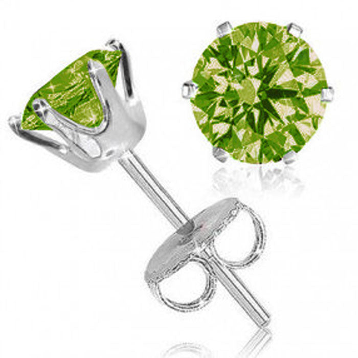 Sterling Silver 6mm 6 Prongs Oval Peridot Stud Earrings