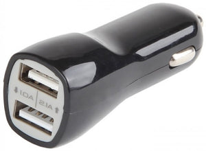 5V 1A/2A Dual USB Car Charger in Black