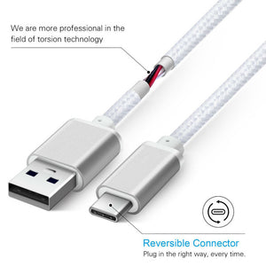2 Pack: USB Type C Nylon Braided - Data Sync & Charging Cables 6 Foot in Silver