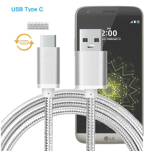 2 Pack: USB Type C Nylon Braided - Data Sync & Charging Cables 6 Foot in Silver