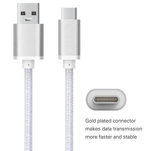 2 Pack: USB Type C Nylon Braided - Data Sync & Charging Cables 6 Foot in Silver