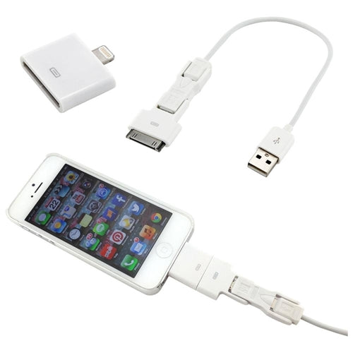 4-in-1 USB to 30 PIN to MINI MICRO USB to 8 PIN Charge & Sync Data Cable Adapter