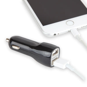 5V 1A/2A Dual USB Car Charger in Black
