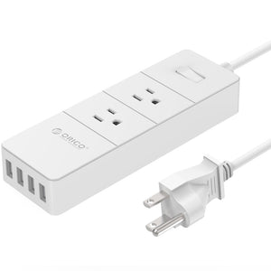 Orico 2 Outlets Power Strip Surge Protector with 4 USB Ports in 5 Feet Power Cord