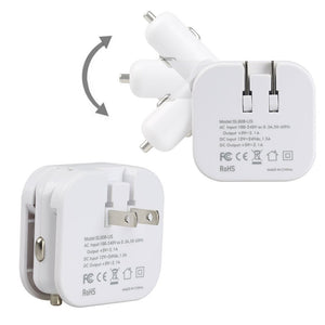 Baytek 2 in 1 Car & Home Charger w 2 USB Charging Ports (AC & DC) in White