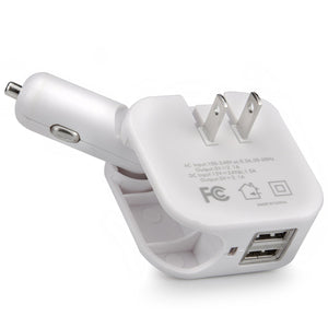 Baytek 2 in 1 Car & Home Charger w 2 USB Charging Ports (AC & DC) in White