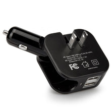 Baytek 2 in 1 Car & Home Charger w 2 USB Charging Ports (AC & DC) in Black