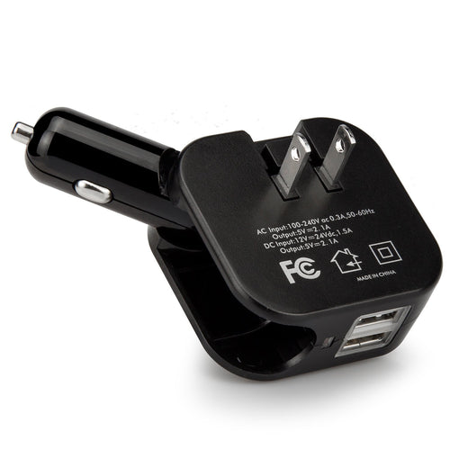 Baytek 2 in 1 Car & Home Charger w 2 USB Charging Ports (AC & DC) in Black