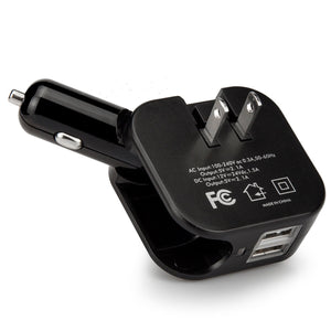 Baytek 2 in 1 Car & Home Charger w 2 USB Charging Ports (AC & DC) in Black
