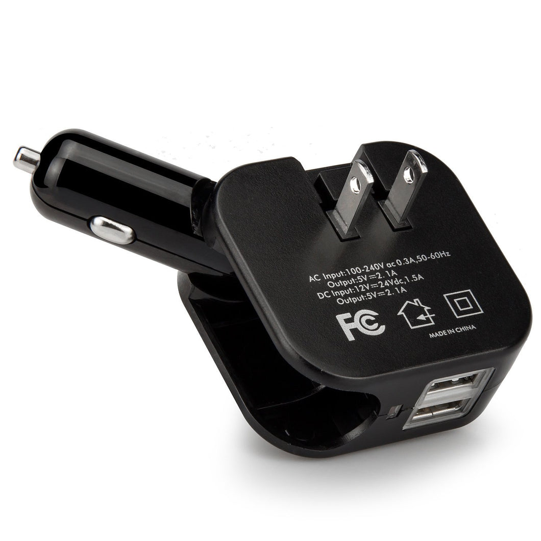 Baytek 2 in 1 Car & Home Charger w 2 USB Charging Ports (AC & DC) in Black