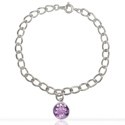 Sterling Silver Amethyst Gemstone Dangle Charm Bracelet