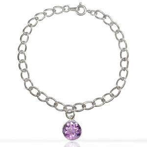 Sterling Silver Amethyst Gemstone Dangle Charm Bracelet