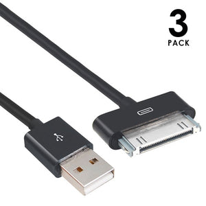 3 PACK: 30 Pin to USB 3 Foot Cable for iPod/iPhone/iPad in Black