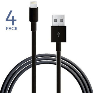 4 Pack: 8 Pin to USB Charge & Data Sync Cables 3ft for iPhone 5/6/7/8 & iPads in Black