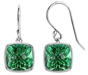 5.00 CTTW Cushion Shaped Emerald Drop Earrings in Solid Sterling Silver