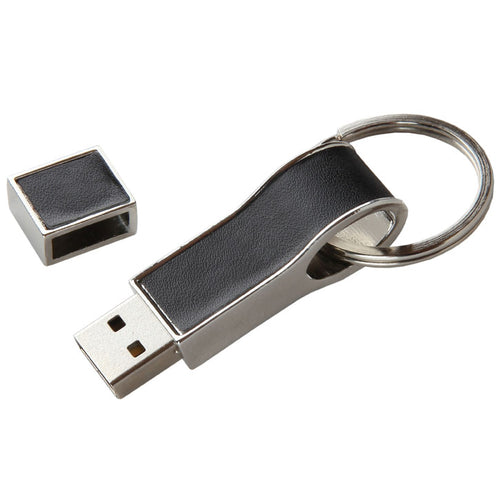 Leather 8GB Flash Drive With Keychain In Black