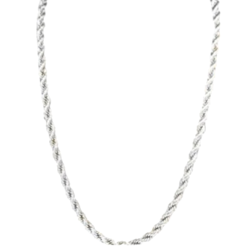 24 inch 18kt White Gold Plated Over Stainless Steel Rope Chain