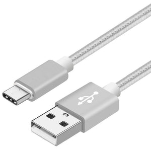 2 Pack: USB Type C Nylon Braided - Data Sync & Charging Cables 6 Foot in Silver