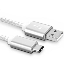 2 Pack: USB Type C Nylon Braided - Data Sync & Charging Cables 3 Feet in Silver