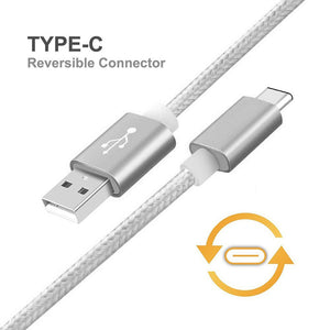2 Pack: USB Type C Nylon Braided - Data Sync & Charging Cables 6 Foot in Silver