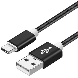 2 Pack: USB Type C Nylon Braided - Data Sync & Charging Cables 3 Feet in Black
