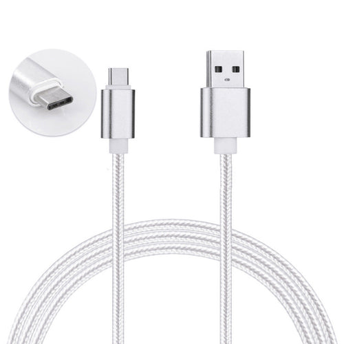 2 Pack: USB Type C Nylon Braided - Data Sync & Charging Cables 6 Foot in Silver