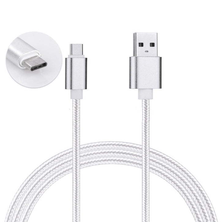 2 Pack: USB Type C Nylon Braided - Data Sync & Charging Cables 6 Foot in Silver