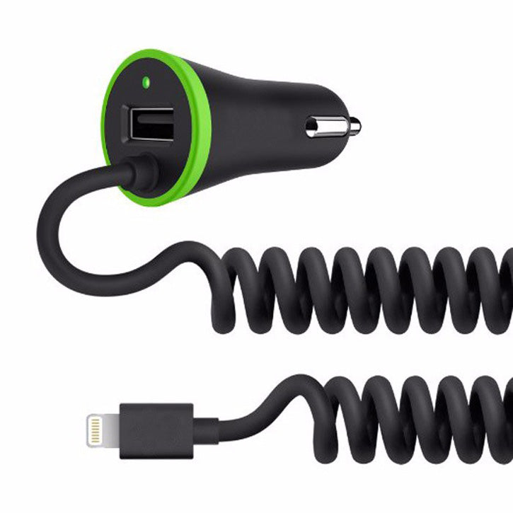 iTD Gear 3.4A Fast Car Charger with Coiled 8 Pin Cable