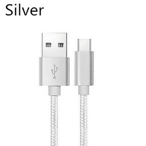 2 Pack: USB Type C Nylon Braided - Data Sync & Charging Cables 3 Feet in Silver
