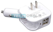 Baytek 2 in 1 Car & Home Charger w 2 USB Charging Ports (AC & DC) in White