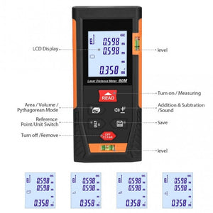Accurate Laser Distance Meter w/ Battery & Case - 196' Measurement Device