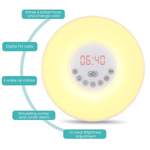 Sunrise Alarm Clock & Dusk Fading Nightlight w/ Nature Sounds, FM Radio, Touch Control and USB Charger