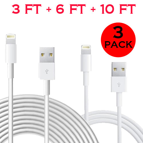 3 Pack Cable Bundle 3ft/6ft/10ft for iPhone 5/6/7, iPad Air