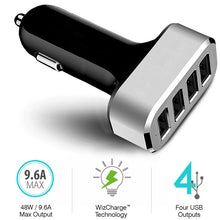 48W 9.6A 4-Port USB Port Car Charger with SmartID Technology in Black