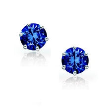 Sterling Silver 6mm 6 Prongs Round Sapphire Stud Earrings