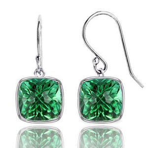 5.00 CTTW Cushion Shaped Emerald Drop Earrings in Solid Sterling Silver
