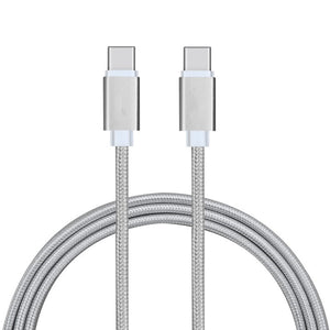 2 Pack: USB Type C Nylon Braided - Data Sync & Charging Cables 3 Feet in Silver