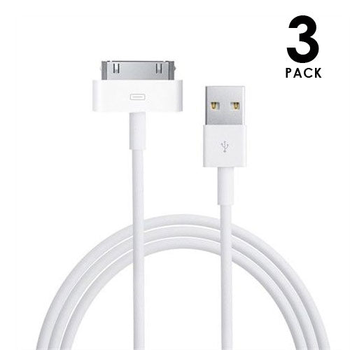 3 PACK: 30 Pin to USB 3 Foot Cable for iPod/iPhone/iPad in White