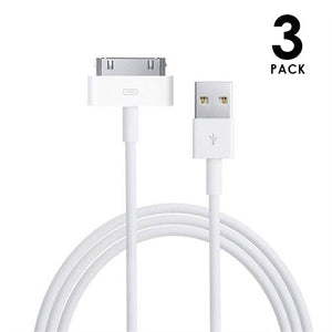 3 PACK: 30 Pin to USB 3 Foot Cable for iPod/iPhone/iPad in White