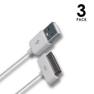 3 PACK: 30 Pin to USB 3 Foot Cable for iPod/iPhone/iPad in White